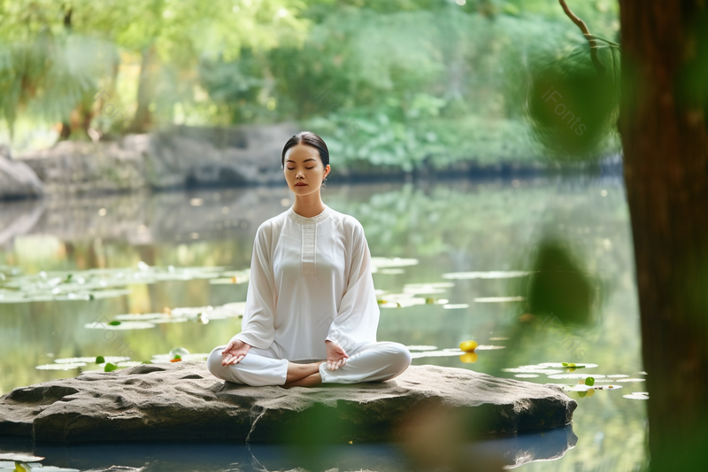 白衣女人瑜伽晨练户外水边湖边公园养生健身,高清,摄影图,摄影图片,图片大全,摄影图免费下载